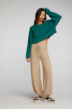 Sale Chaser Brand Cotton Fleece Cropped Crewneck Pullover With Rib