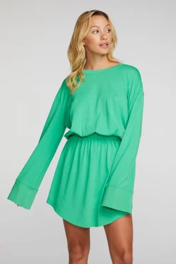 Fashion Chaser Brand Cotton Jersey Mini Dress With Wide Sleeves