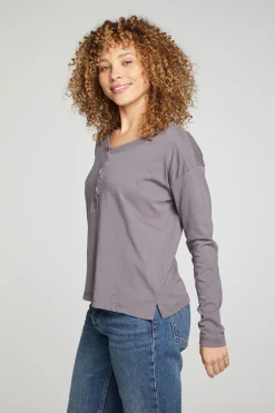 Shop Chaser Brand Cropped Boxy Long Sleeve Henley With Side Slits