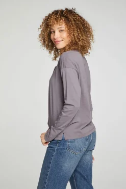 Shop Chaser Brand Cropped Boxy Long Sleeve Henley With Side Slits