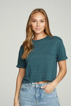 Discount Chaser Brand Cropped Crew Neck Short Sleeve Tee