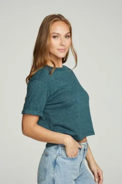 Discount Chaser Brand Cropped Crew Neck Short Sleeve Tee