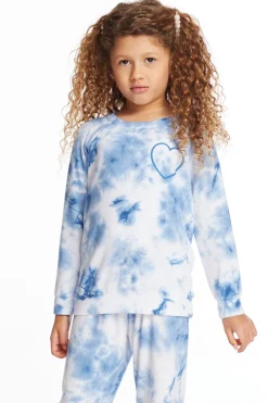 Outlet Chaser Brand Denim Tie Dye Heart Girls Cozy Knit Raglan Pullover