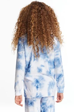 Outlet Chaser Brand Denim Tie Dye Heart Girls Cozy Knit Raglan Pullover