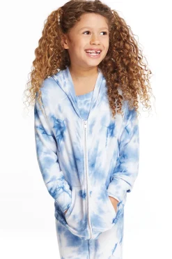 Online Chaser Brand Denim Tie Dye Heart Girls Cozy Knit Hoodie