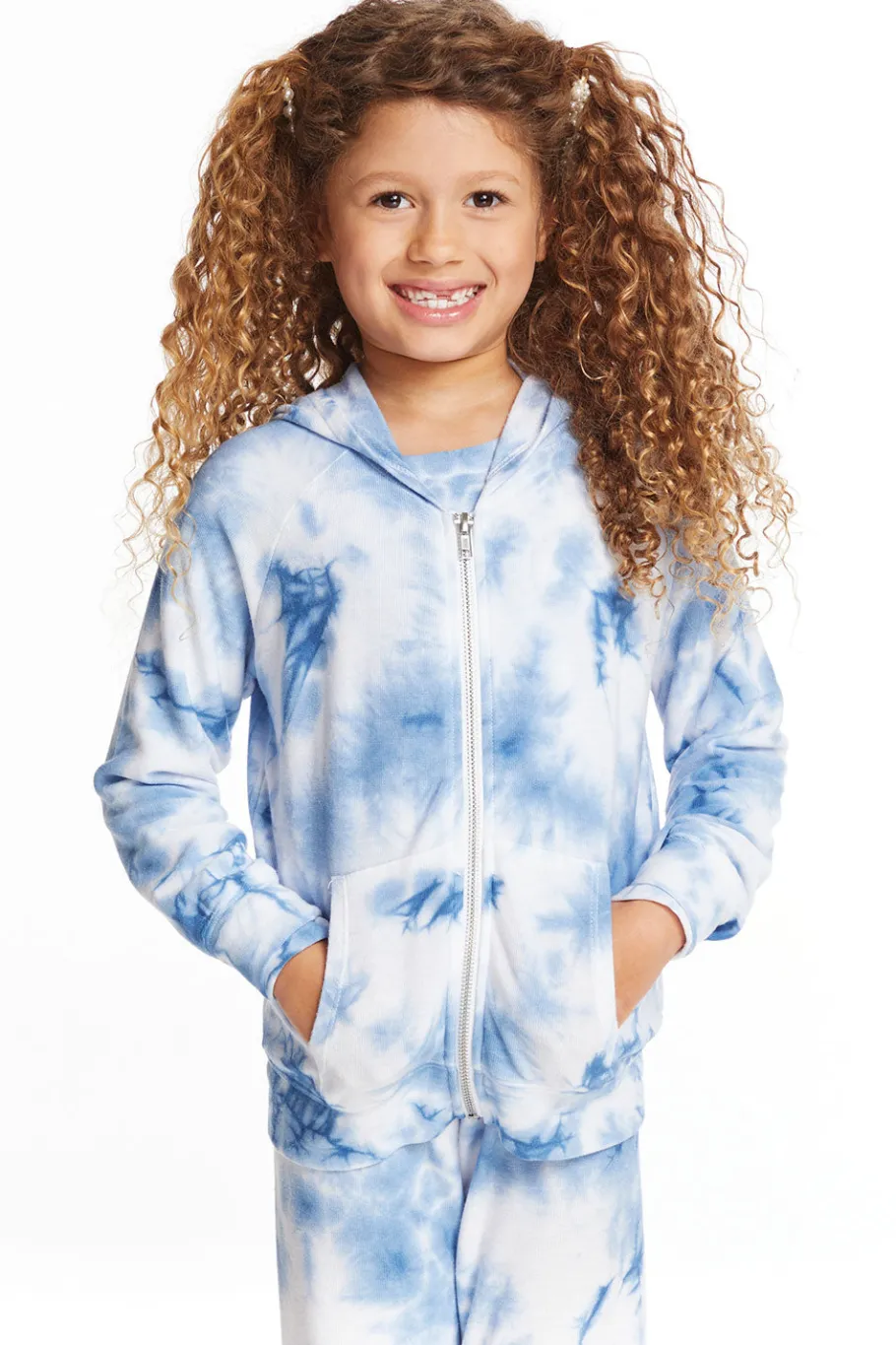 Online Chaser Brand Denim Tie Dye Heart Girls Cozy Knit Hoodie