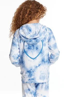 Online Chaser Brand Denim Tie Dye Heart Girls Cozy Knit Hoodie