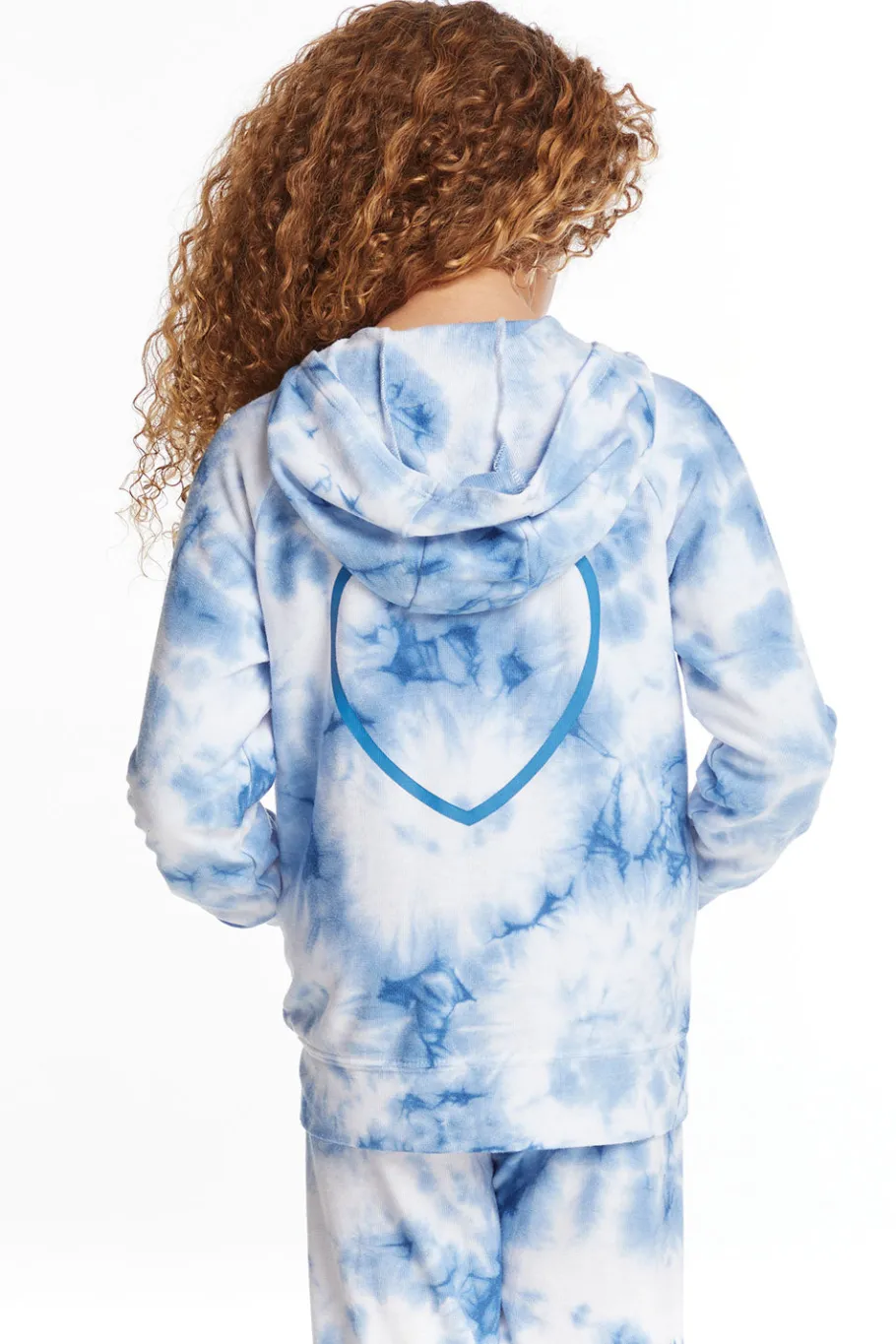 Online Chaser Brand Denim Tie Dye Heart Girls Cozy Knit Hoodie