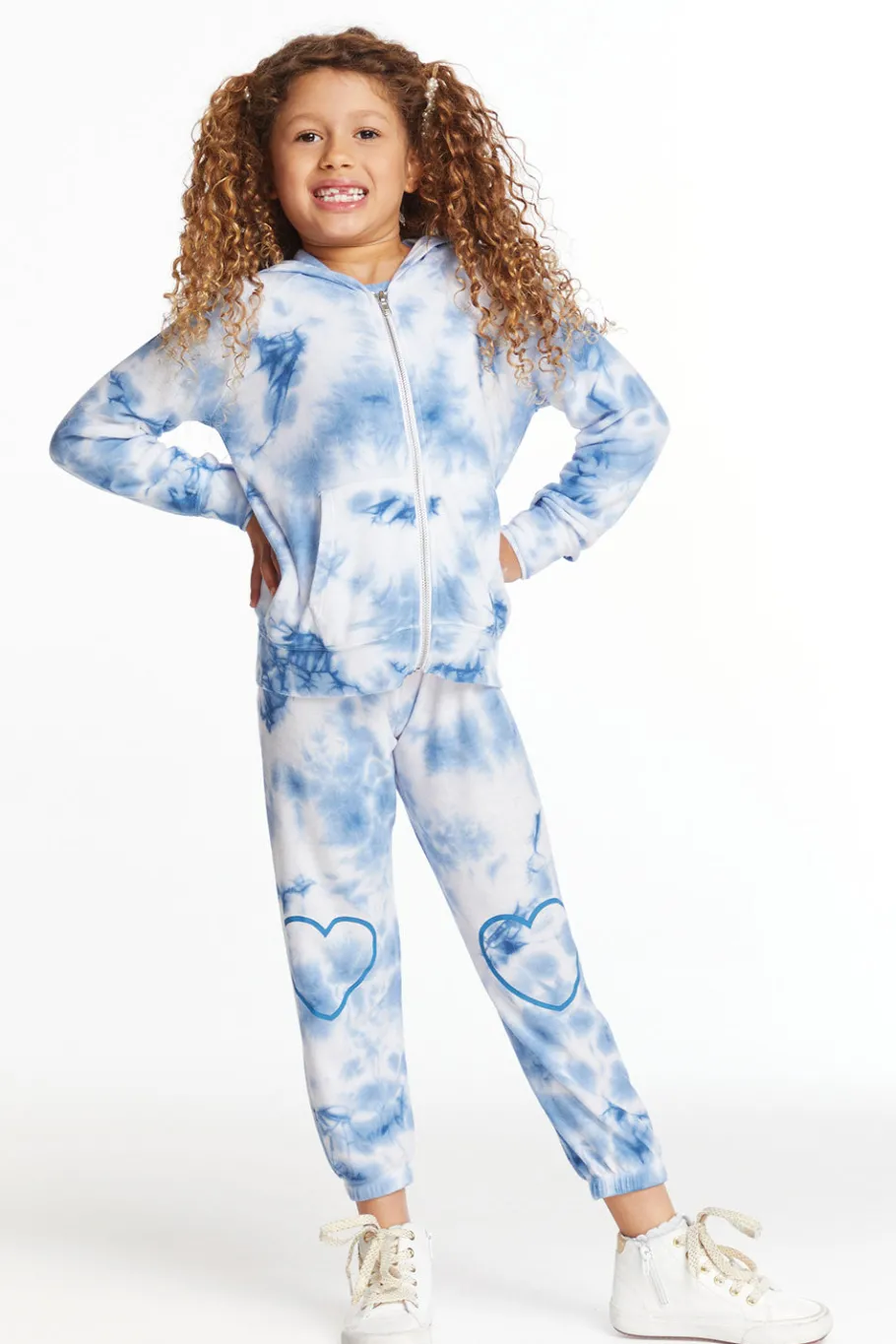 Online Chaser Brand Denim Tie Dye Heart Girls Cozy Knit Hoodie