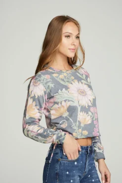 Online Chaser Brand Drawstring Shirred Long Sleeve Cropped Pullover