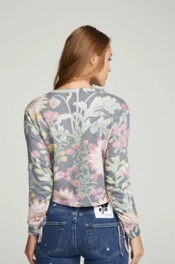 Online Chaser Brand Drawstring Shirred Long Sleeve Cropped Pullover