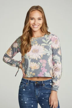 Online Chaser Brand Drawstring Shirred Long Sleeve Cropped Pullover