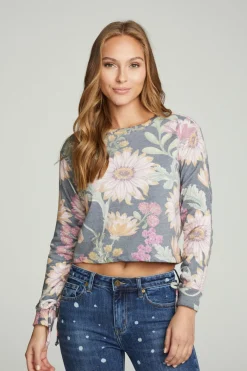 Online Chaser Brand Drawstring Shirred Long Sleeve Cropped Pullover