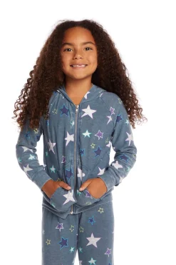 Discount Chaser Brand Embroidery Stars Girls Zip-up Hoodie