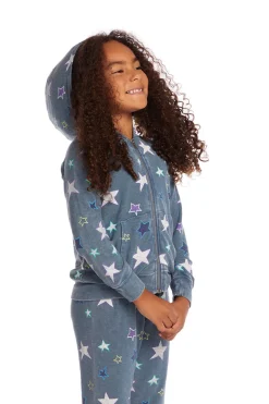 Discount Chaser Brand Embroidery Stars Girls Zip-up Hoodie
