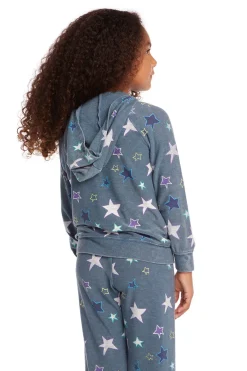 Discount Chaser Brand Embroidery Stars Girls Zip-up Hoodie