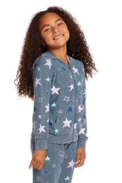 Discount Chaser Brand Embroidery Stars Girls Zip-up Hoodie