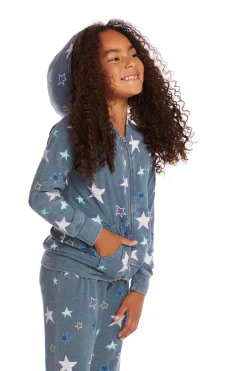 Discount Chaser Brand Embroidery Stars Girls Zip-up Hoodie