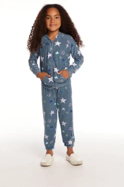 Discount Chaser Brand Embroidery Stars Girls Zip-up Hoodie