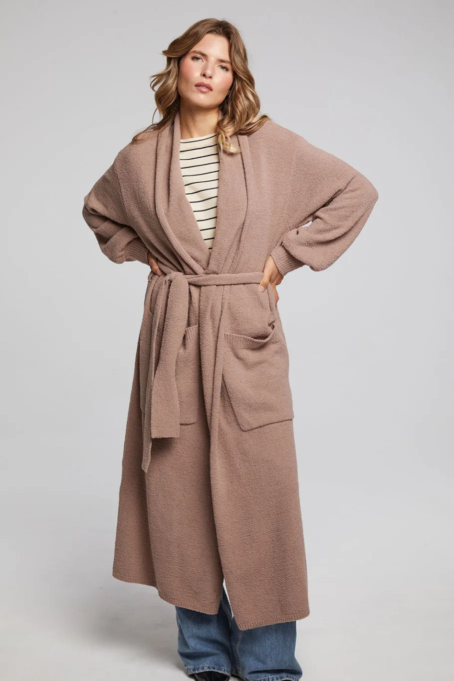 Cheap Chaser Brand Evee Warm Taupe Maxi Cardigan