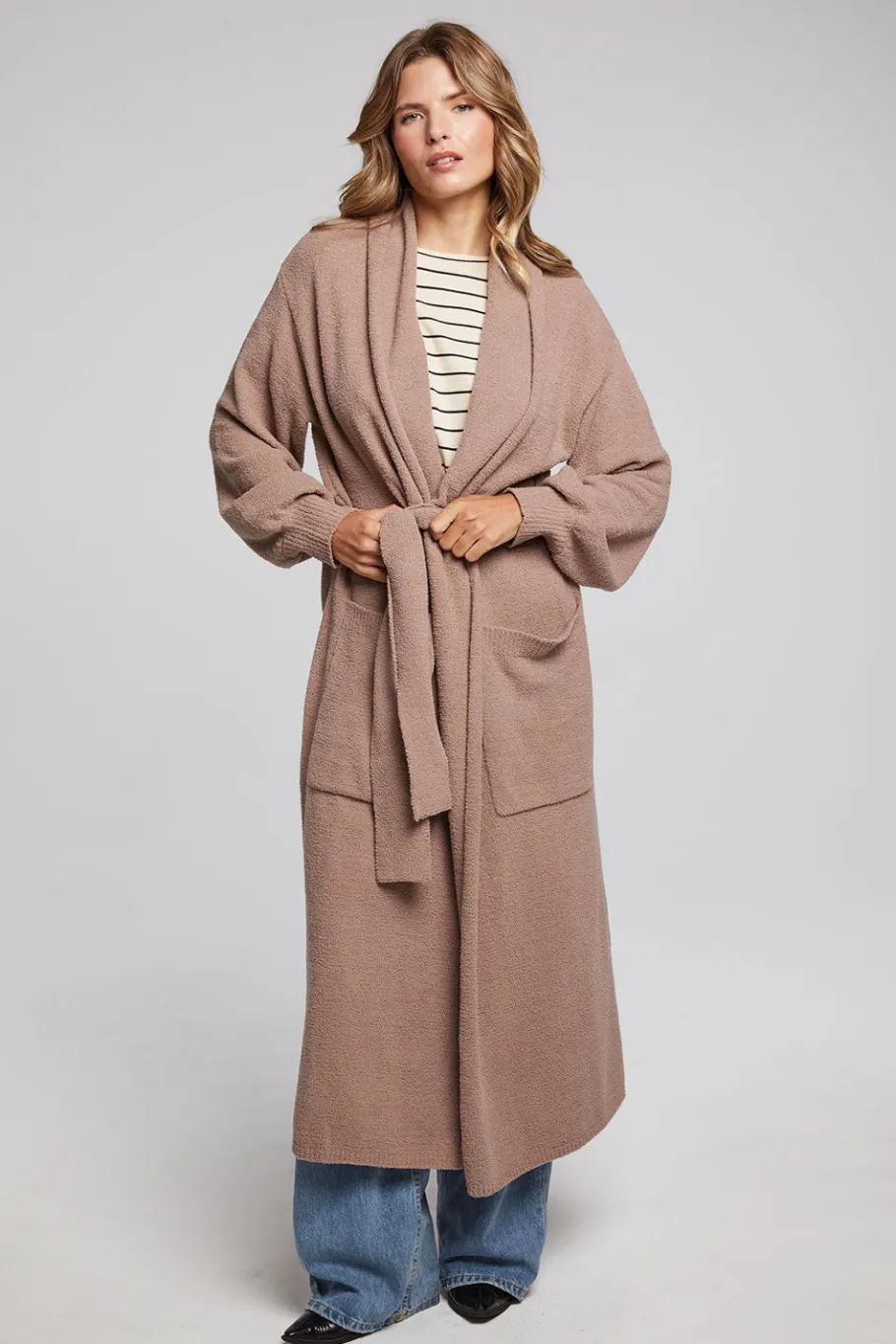 Cheap Chaser Brand Evee Warm Taupe Maxi Cardigan