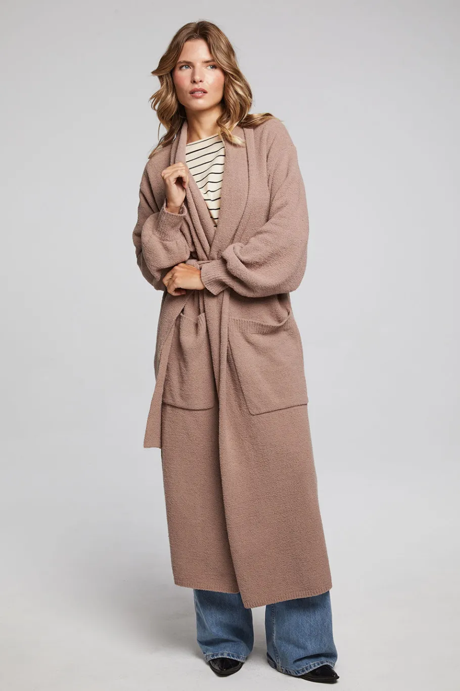 Cheap Chaser Brand Evee Warm Taupe Maxi Cardigan