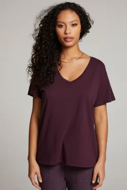 Clearance Chaser Brand Everyday Essential Plum Perfect V Neck Tee