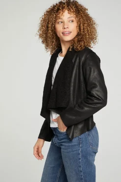Best Chaser Brand Faux Suede Shearling Reversible Long Sleeve Waterfall Neck Jacket