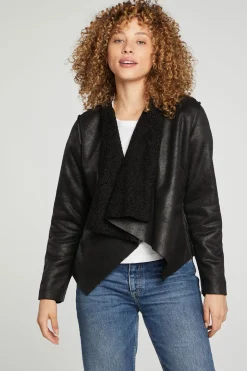 Best Chaser Brand Faux Suede Shearling Reversible Long Sleeve Waterfall Neck Jacket