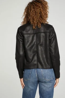 Best Chaser Brand Faux Suede Shearling Reversible Long Sleeve Waterfall Neck Jacket