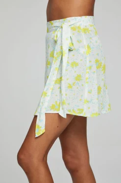 Outlet Chaser Brand Fleet Wrap Mini Skirt - Baby Blue Daisy Floral