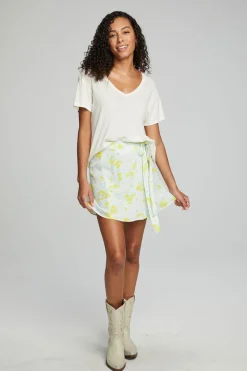 Outlet Chaser Brand Fleet Wrap Mini Skirt - Baby Blue Daisy Floral