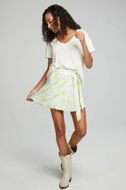 Outlet Chaser Brand Fleet Wrap Mini Skirt - Baby Blue Daisy Floral