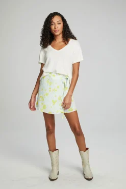 Outlet Chaser Brand Fleet Wrap Mini Skirt - Baby Blue Daisy Floral