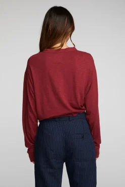 Best Sale Chaser Brand Gauze Jersey Long Sleeve Henley With Deconstructed Bottom Hem