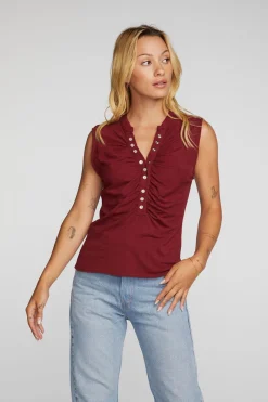 Sale Chaser Brand Gauze Jersey Snap Down Tank With Shirring