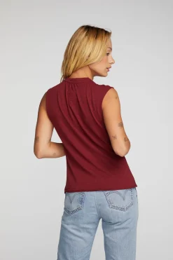 Sale Chaser Brand Gauze Jersey Snap Down Tank With Shirring