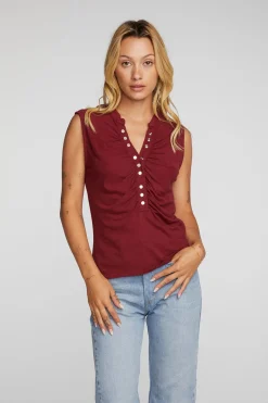 Sale Chaser Brand Gauze Jersey Snap Down Tank With Shirring