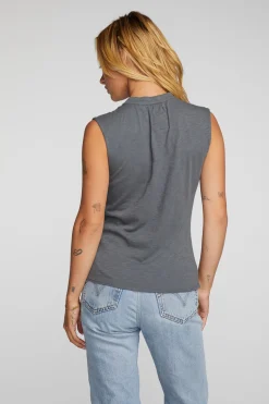 Outlet Chaser Brand Gauze Jersey Snap Down Tank With Shirring