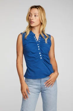 Store Chaser Brand Gauze Jersey Snap Down Tank With Shirring