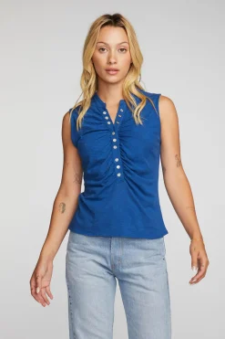 Store Chaser Brand Gauze Jersey Snap Down Tank With Shirring