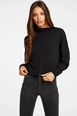 Cheap Chaser Brand Gauzy Cotton Funnel Neck Drop Shoulder Dolman Tee