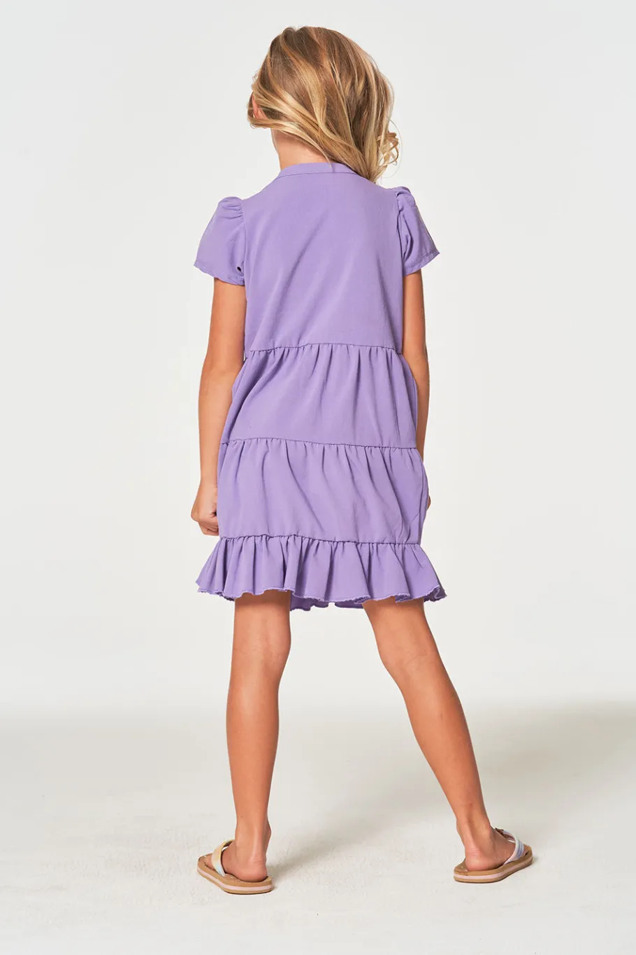 Online Chaser Brand Girls Coastal Cloth Puff Sleeve Tiered Dress