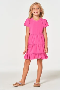Shop Chaser Brand Girls Coastal Cloth Puff Sleeve Tiered Dress