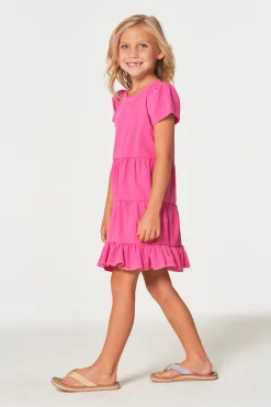 Shop Chaser Brand Girls Coastal Cloth Puff Sleeve Tiered Dress