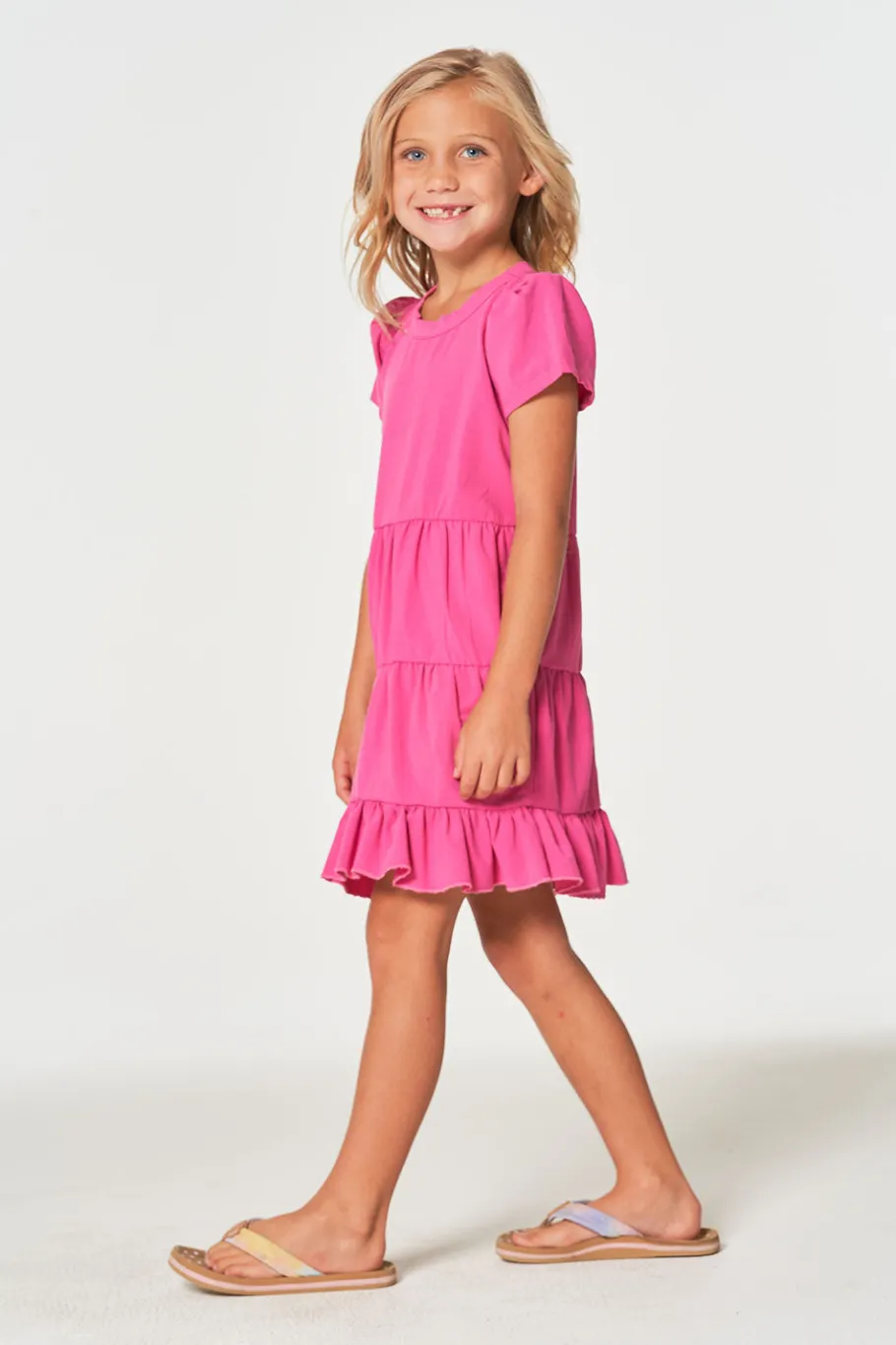 Shop Chaser Brand Girls Coastal Cloth Puff Sleeve Tiered Dress