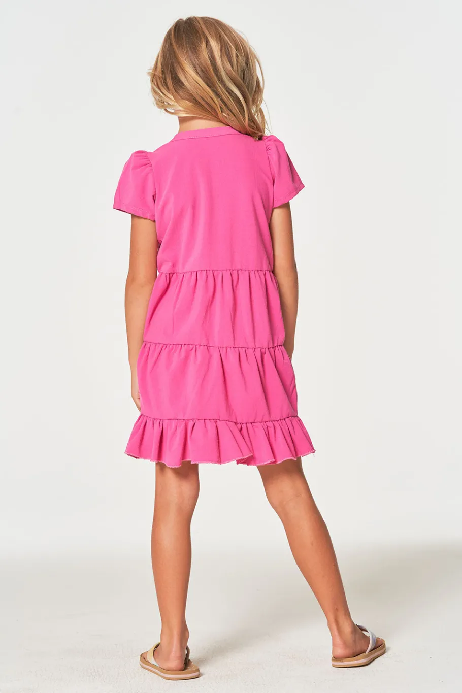 Shop Chaser Brand Girls Coastal Cloth Puff Sleeve Tiered Dress