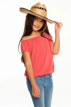 Store Chaser Brand Girls Recycled Vintage Jersey Shirred Short Sleeve Off Shoulder
