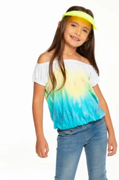 Shop Chaser Brand Girls Recycled Vintage Jersey Shirred Short Sleeve Off Shoulder