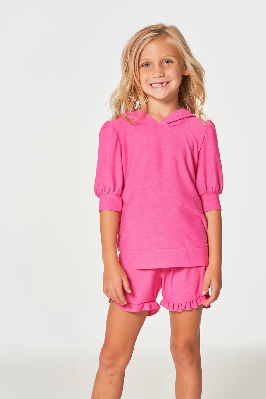 Outlet Chaser Brand Girls RPET Cozy Knit 3/4 Puff Sleeve Hoodie
